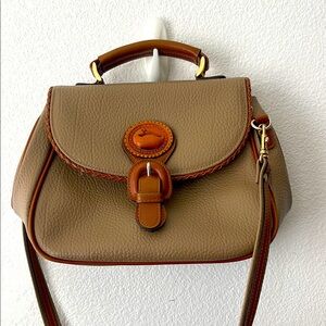 Dooney & Bourke Handbag All-Weather Leather Tan W/Brown Gold Accents Snap Close